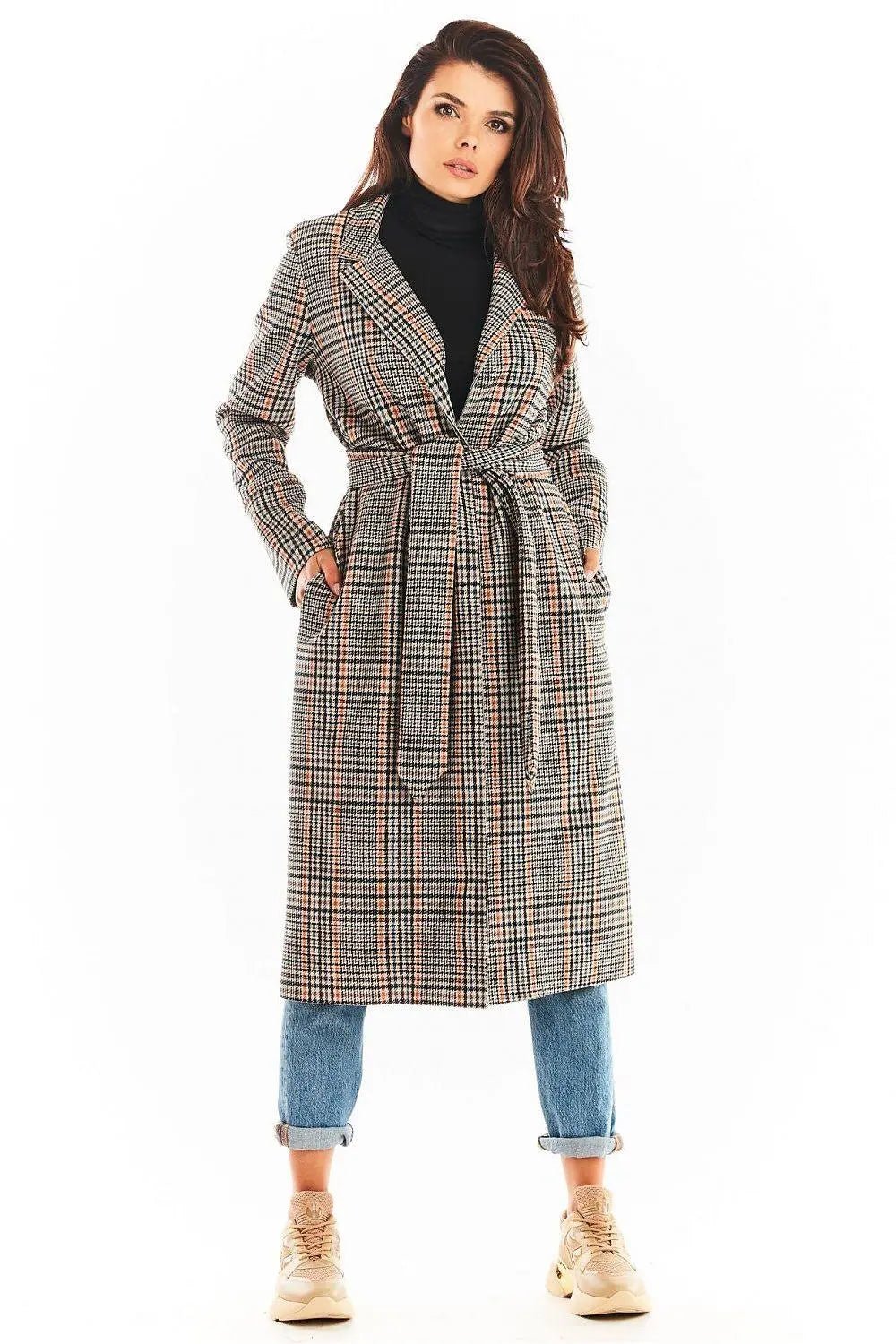 Awama double collar, tied coat