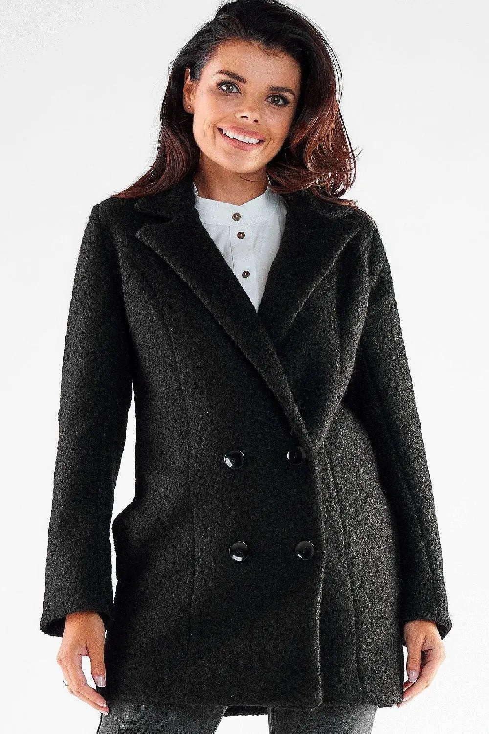 Awama large black buttons double-breasted coat