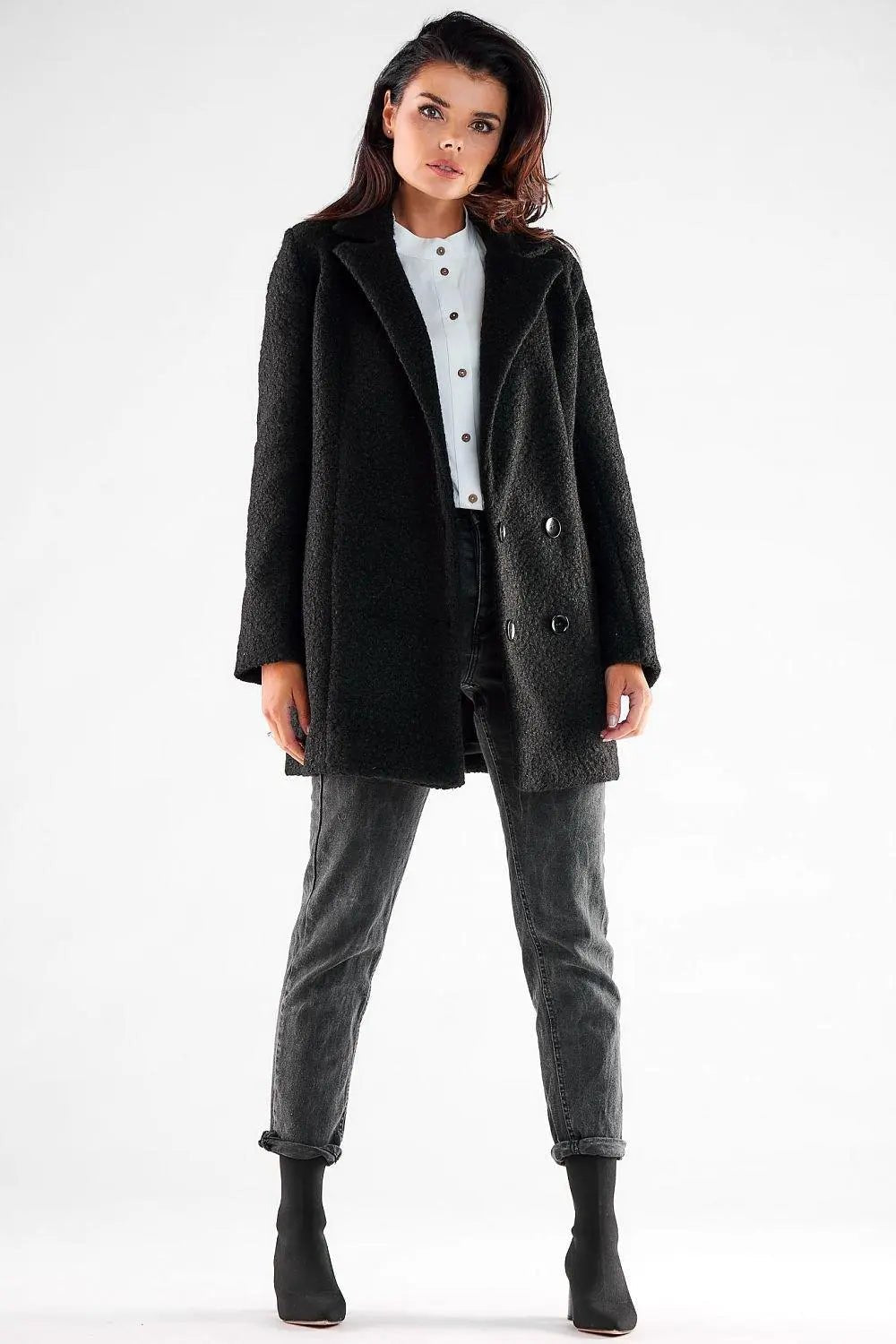 Awama large black buttons double-breasted coat