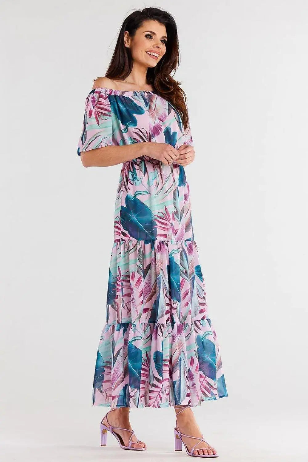 awama long chiffon dress with elastic lining
