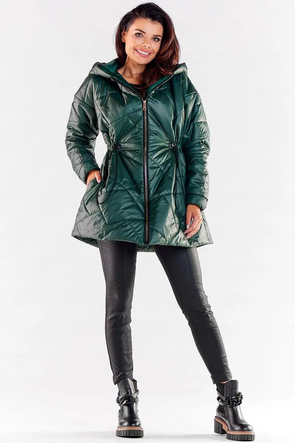 Awama zippered quilted jacket with hood