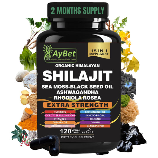AyBet Shilajit – Organic Himalayan Shilajit Capsules with Sea Moss (120 Caps)