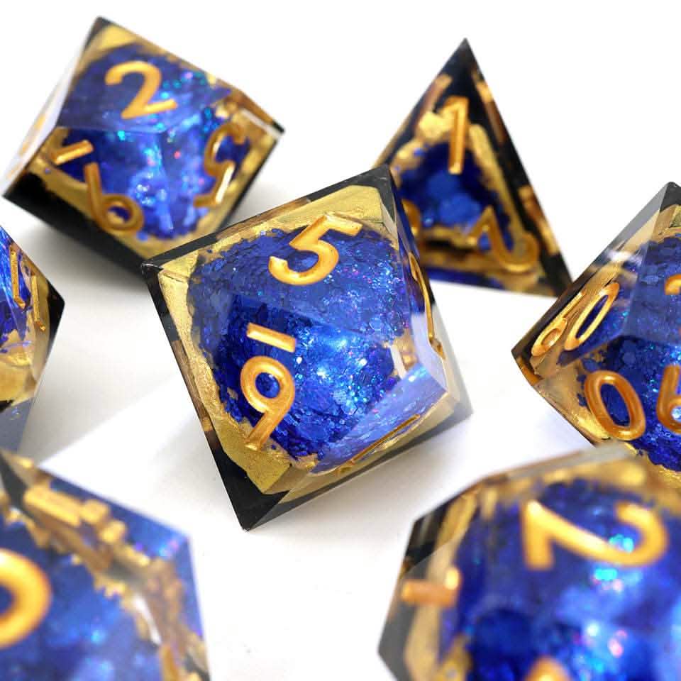 Azure Depths | Sharp Edge Dice | Resin | 7 Piece Set