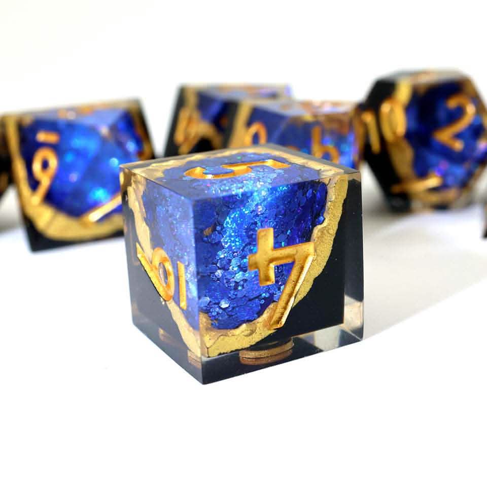 Azure Depths | Sharp Edge Dice | Resin | 7 Piece Set