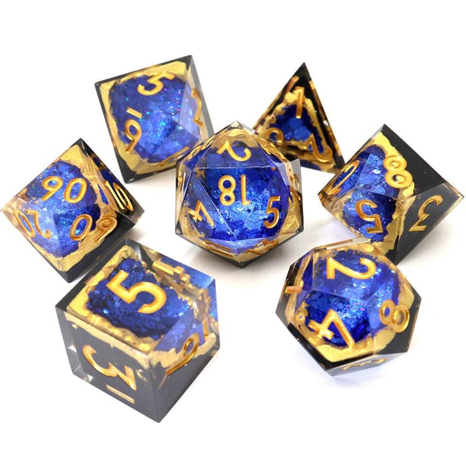 Azure Depths | Sharp Edge Dice | Resin | 7 Piece Set