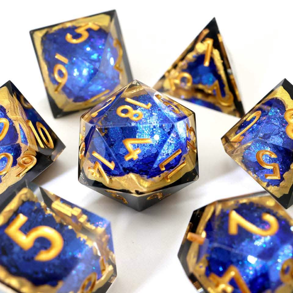 Azure Depths | Sharp Edge Dice | Resin | 7 Piece Set