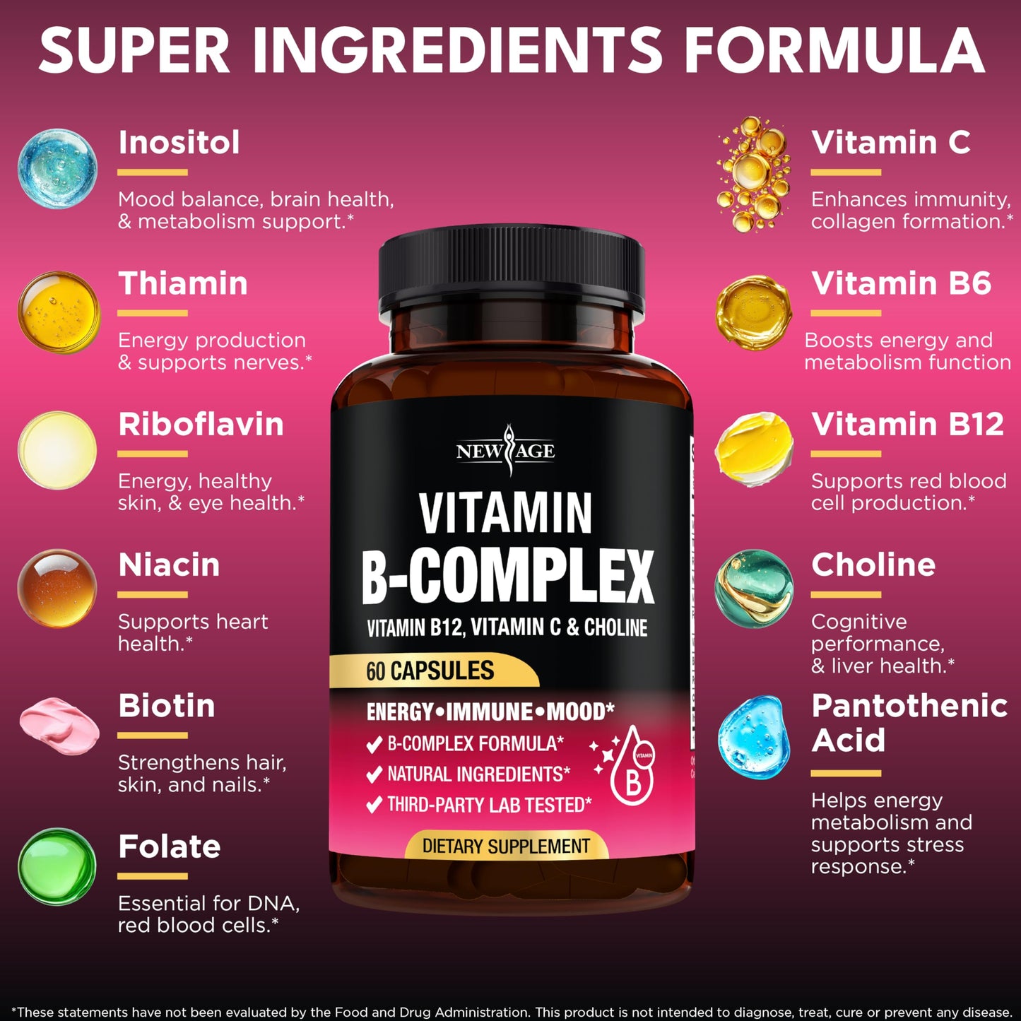 Vitamin B Complex for Men & Women – Made in USA – 120 Vegan Capsules