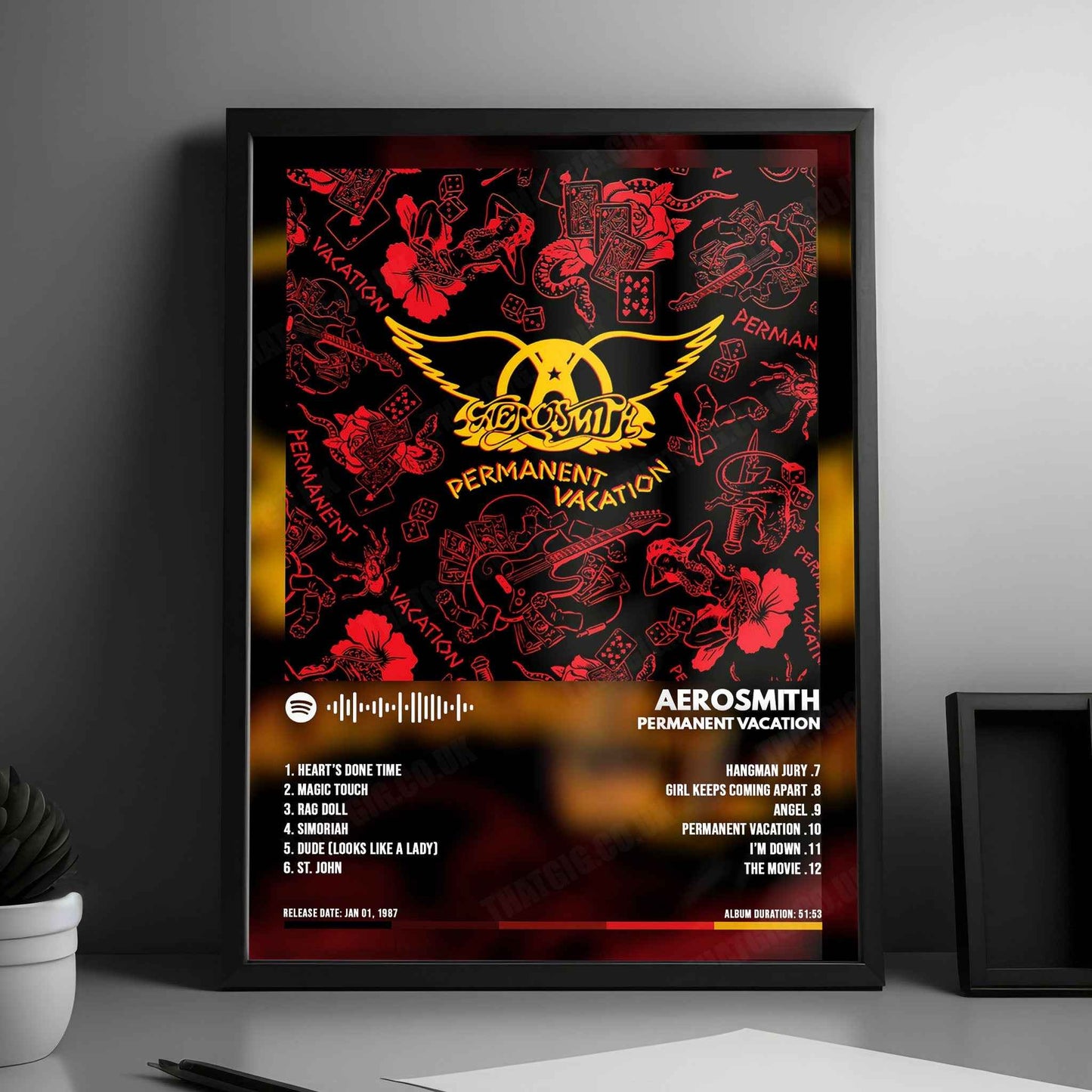 Aerosmith "Permanent Vacation" Album Cover Poster - with Complete Tracklist