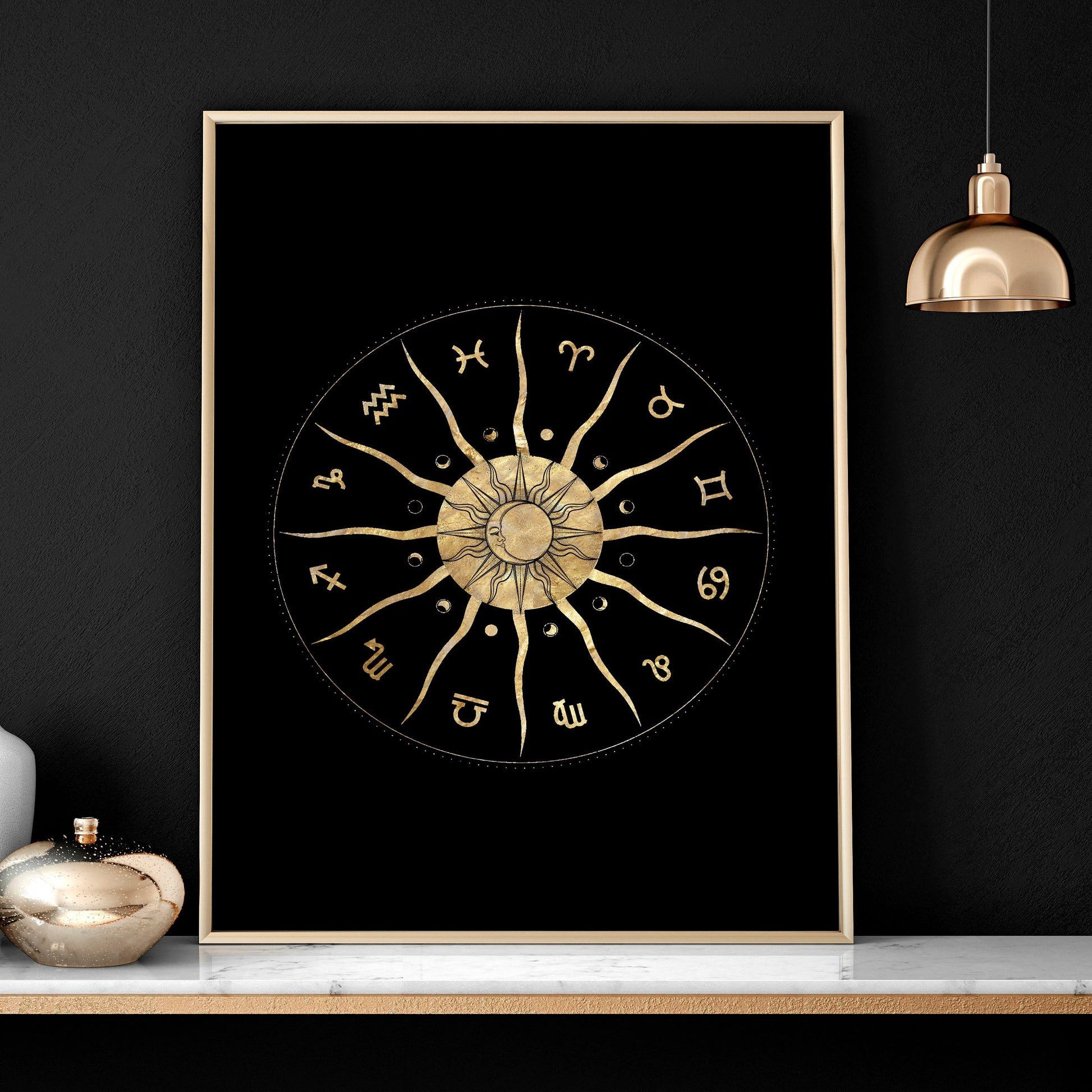 Sun and moon drawing  | set of 3 framed wall art