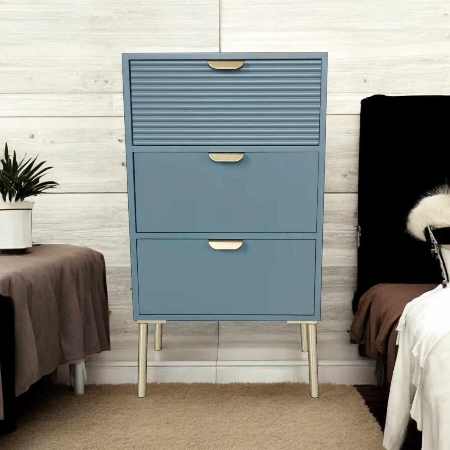 75CM BLUE WOODEN 3 DRAWER CHEST OF DRAWER