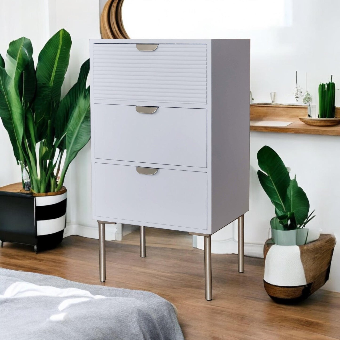 75CM WHITE WOODEN 3 DRAWER CHEST OF DRAWER