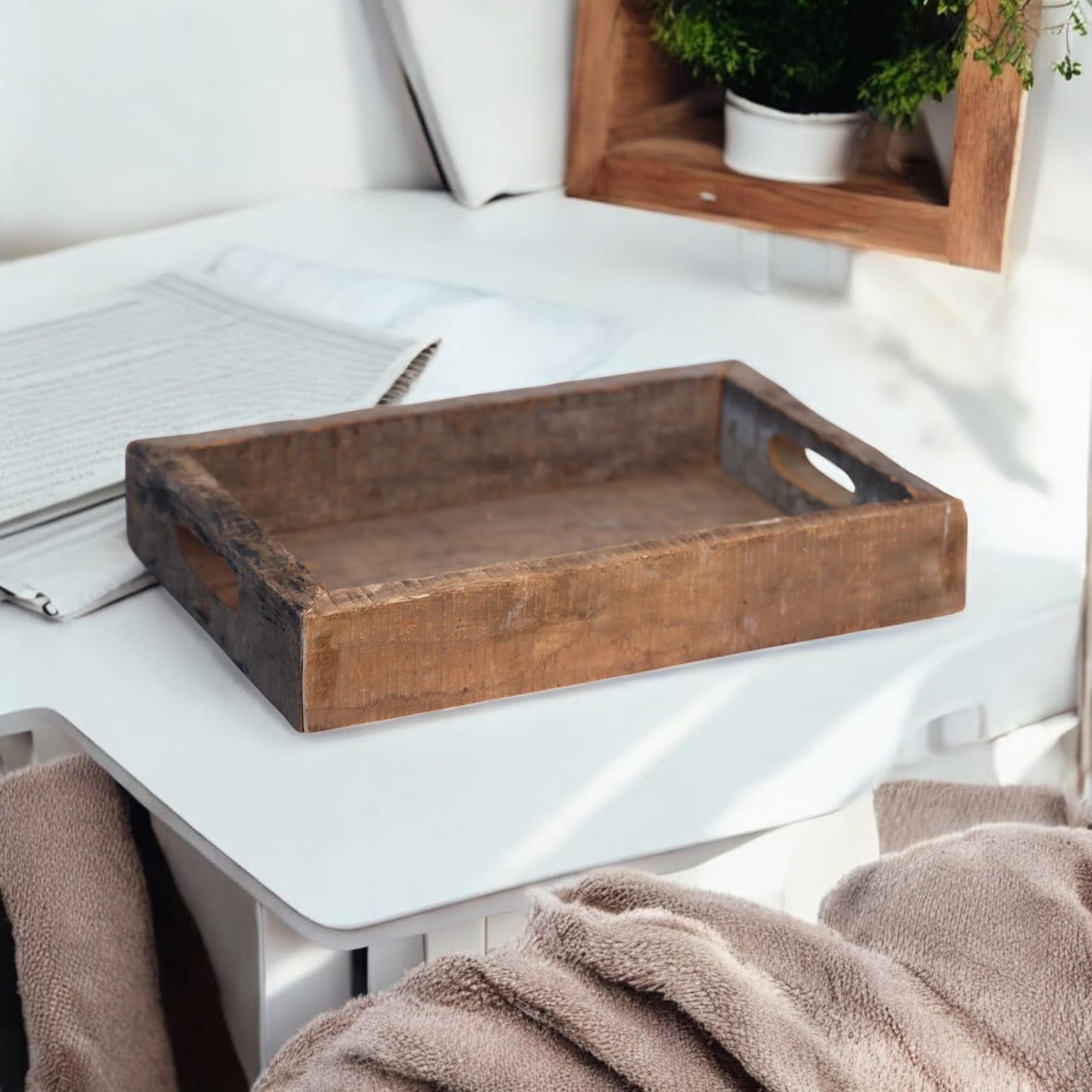 40CM RECLAIMED SQUARE WOODEN TRAY