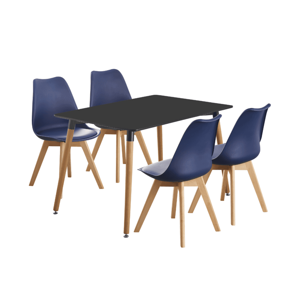 5PCs Dining Set - a Black Halo Dining Table & Set of 4 Lorenzo Tulip chairs with Padded Seat