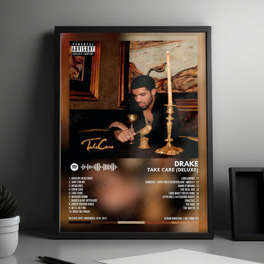 Drake "Take Care (Deluxe)" Album Cover Poster - with Complete Tracklist