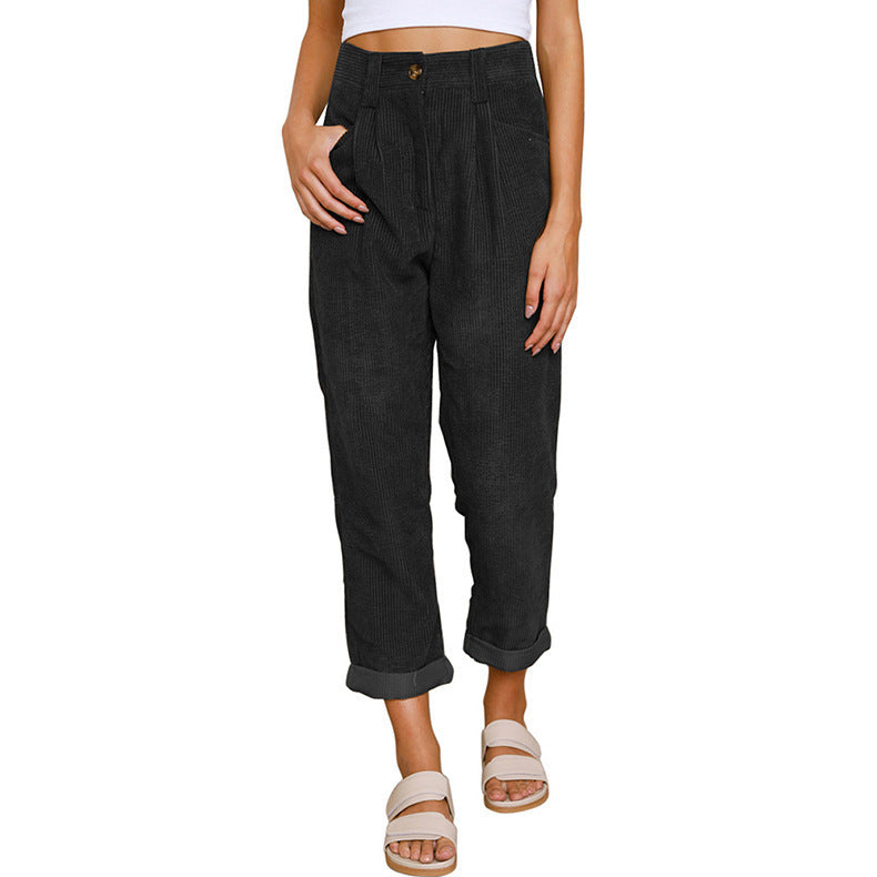 Baggy Corduroy Straight Pants Oversized Spodnie Elegant Trousers New Broek Women Causal Spring Fall High Wasit Pantalones