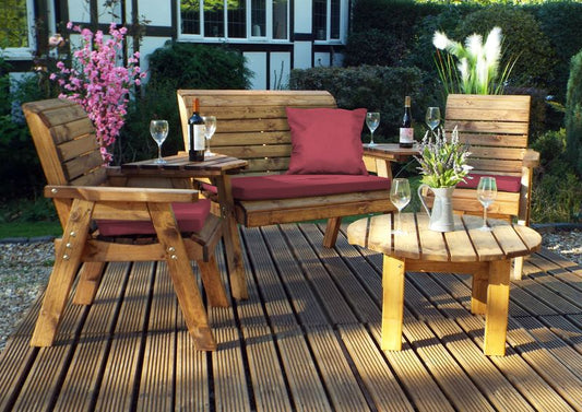 Charles Taylor Trading Four Seater Set Round With Burgundy Cushion Brown