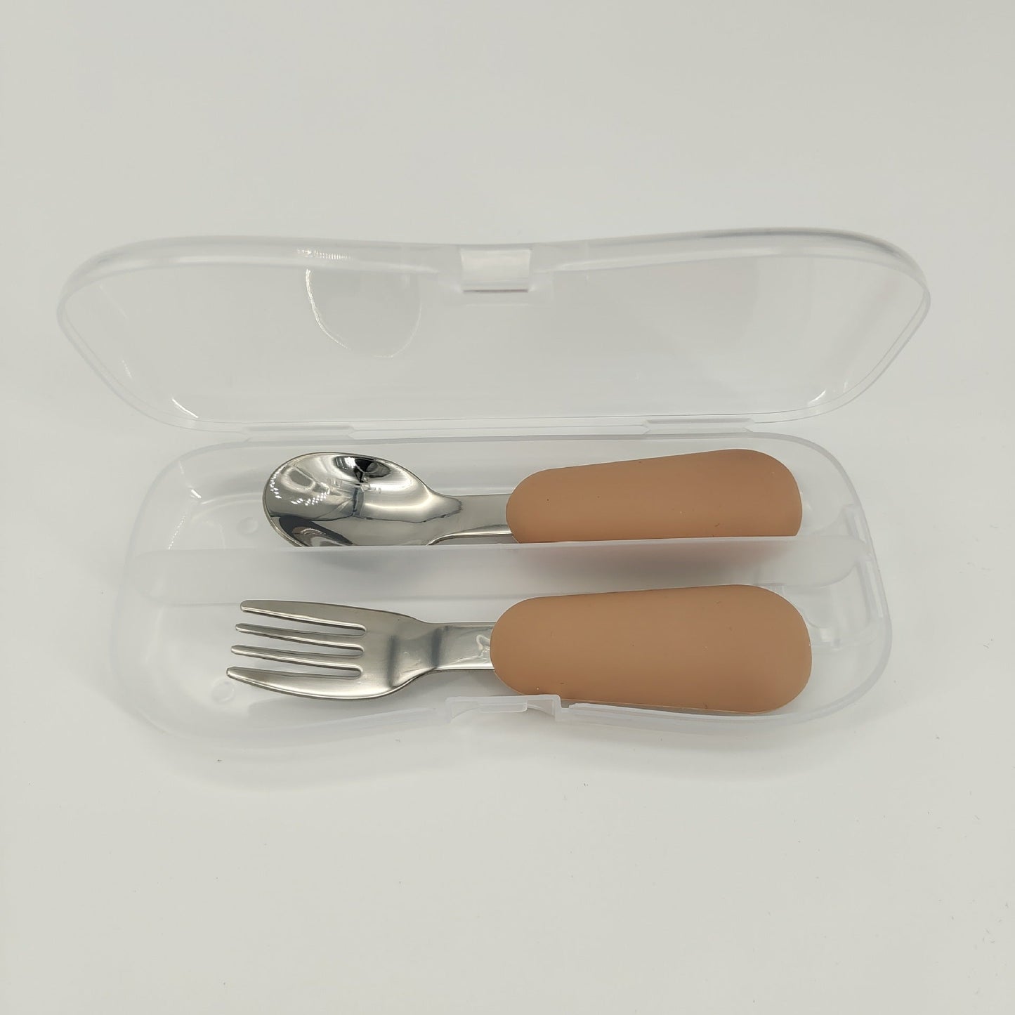Stainless Steel Baby Spoon Fork Set - Short Handle Silicone Grip