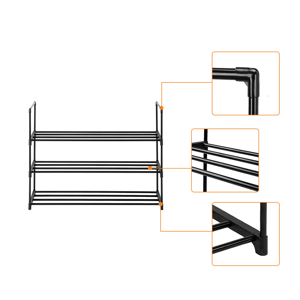 3 Tiers Shoe Rack Shoe Tower Shelf Storage Organizer For Bedroom, Entryway, Hallway, and Closet Black Color