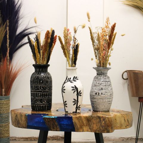 Bamboo Motif Straight Dry Flowers Vase - Natural