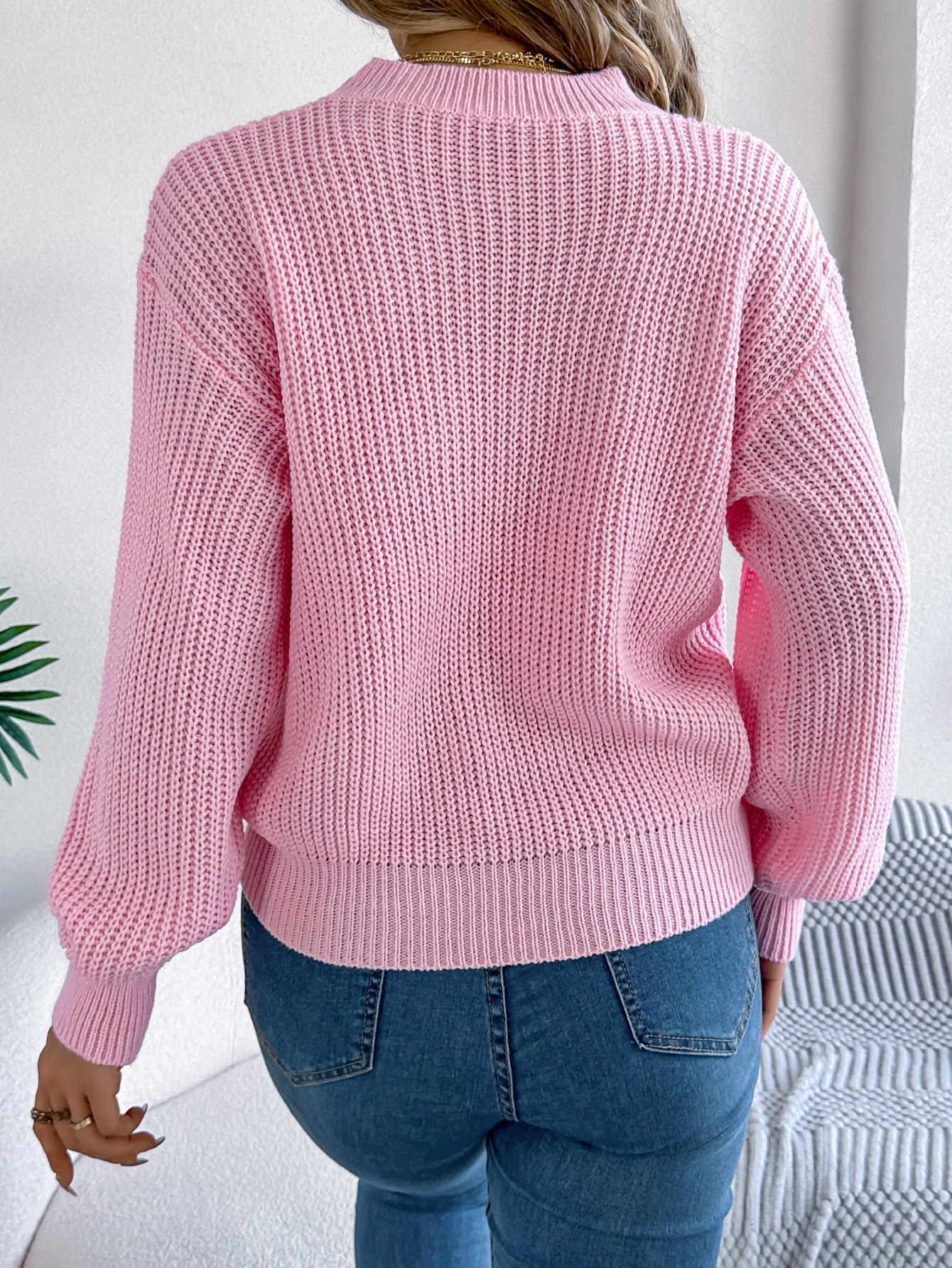Women Casual Color Block Heart LOVE Long Sleeve Pullover Sweater