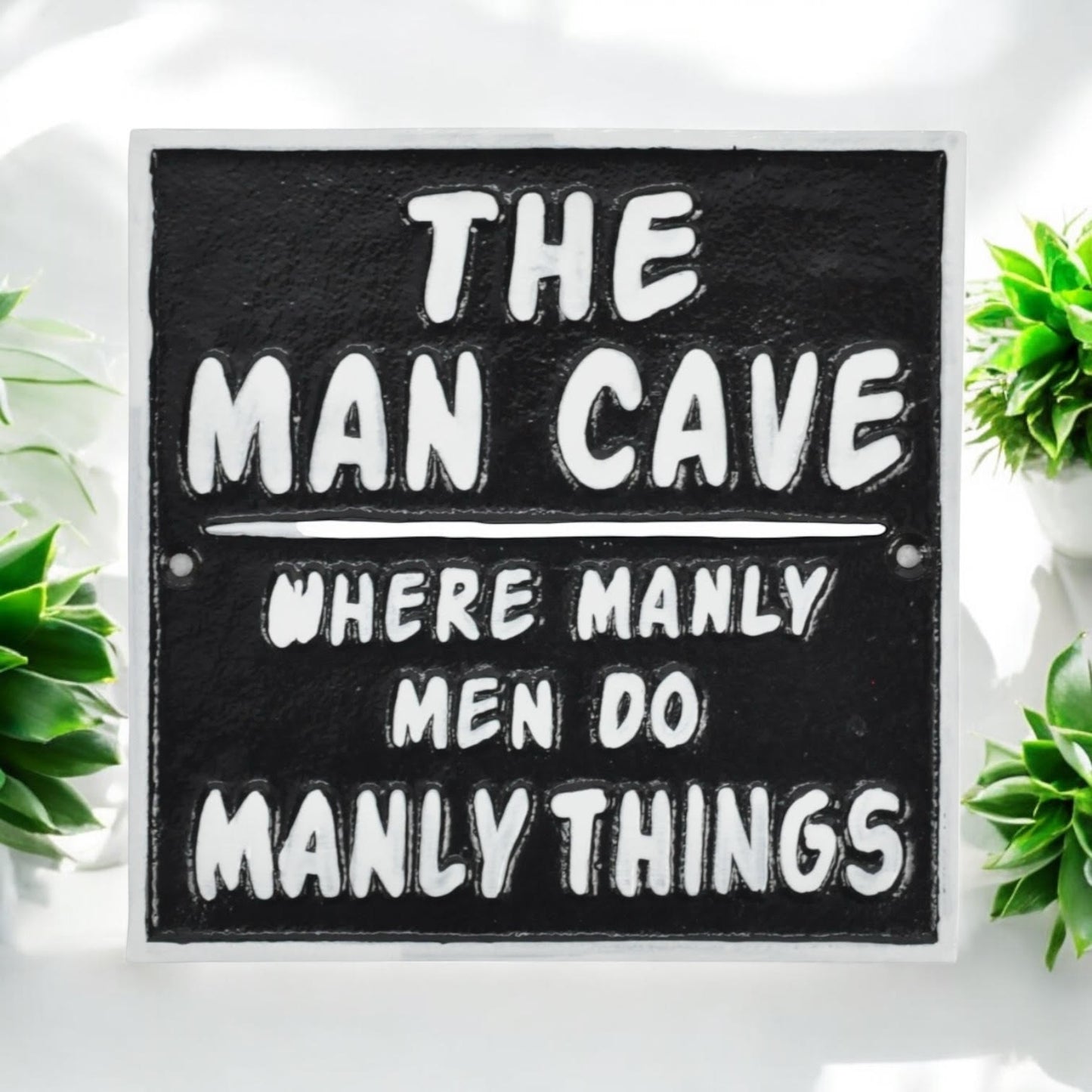 20CM CAST IRON THE MAN CAVE WALL SIGN
