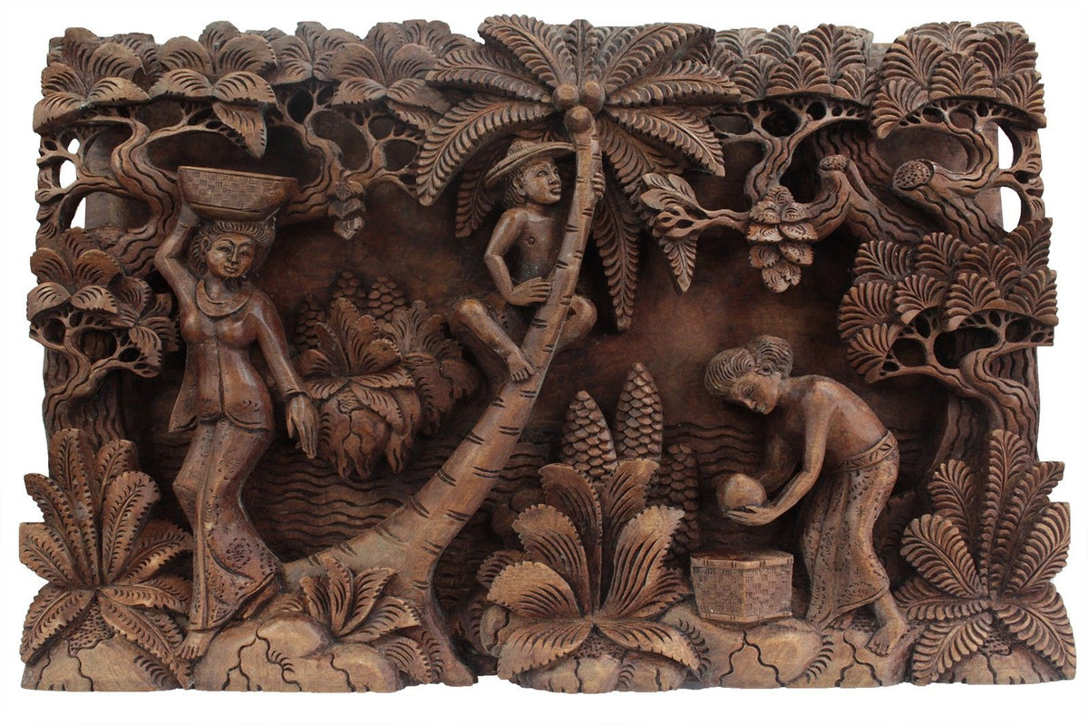 Bali Artisan Panels - Palm Tree & Flowers
