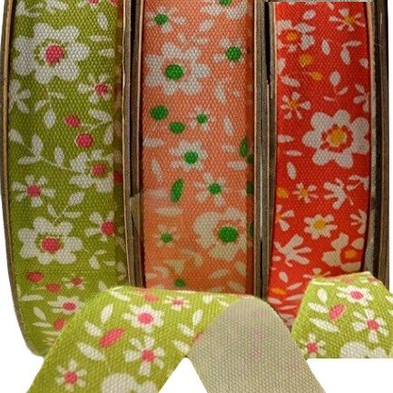 15mm Coloured Floral Cotton Ribbon (10m)- Orange