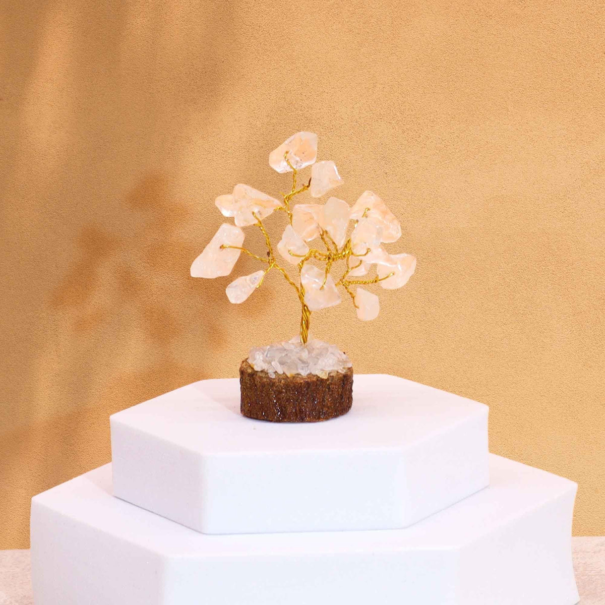 Mini Gemstone Tree On Wood Base - Rock Quartz (15 stones)
