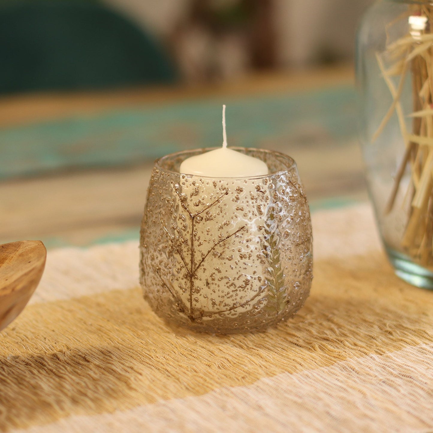 Natural Floral Glass - Straight Candle Holder -  Pino - (10x9cm)