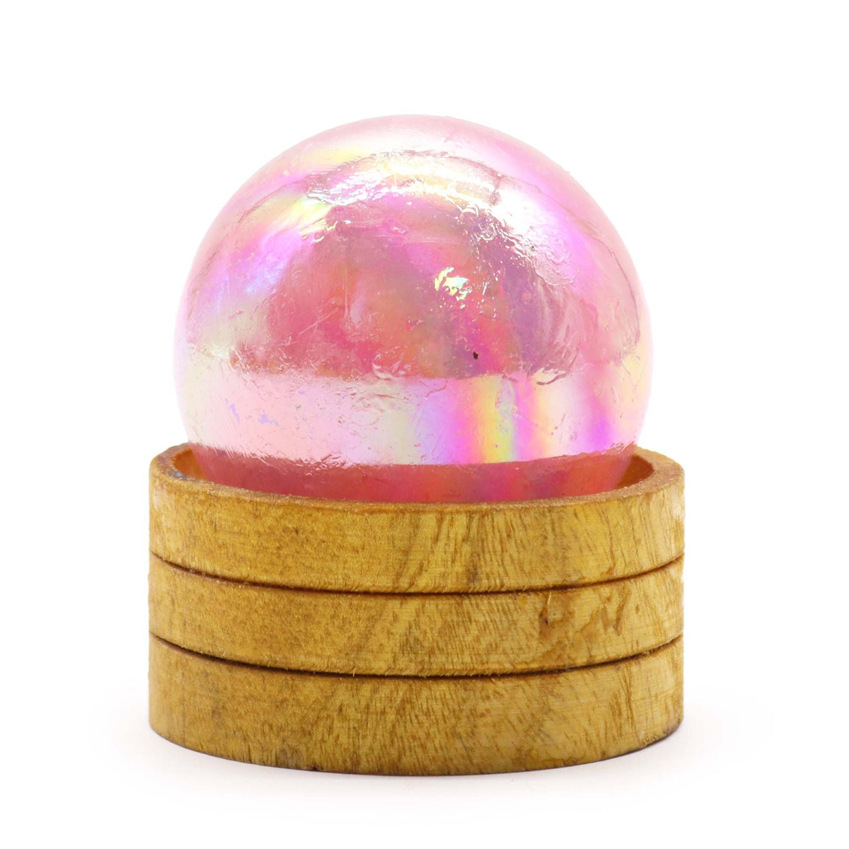 Gemstone Sphere 50mm - Rose Quartz Titanium Aura with Stand