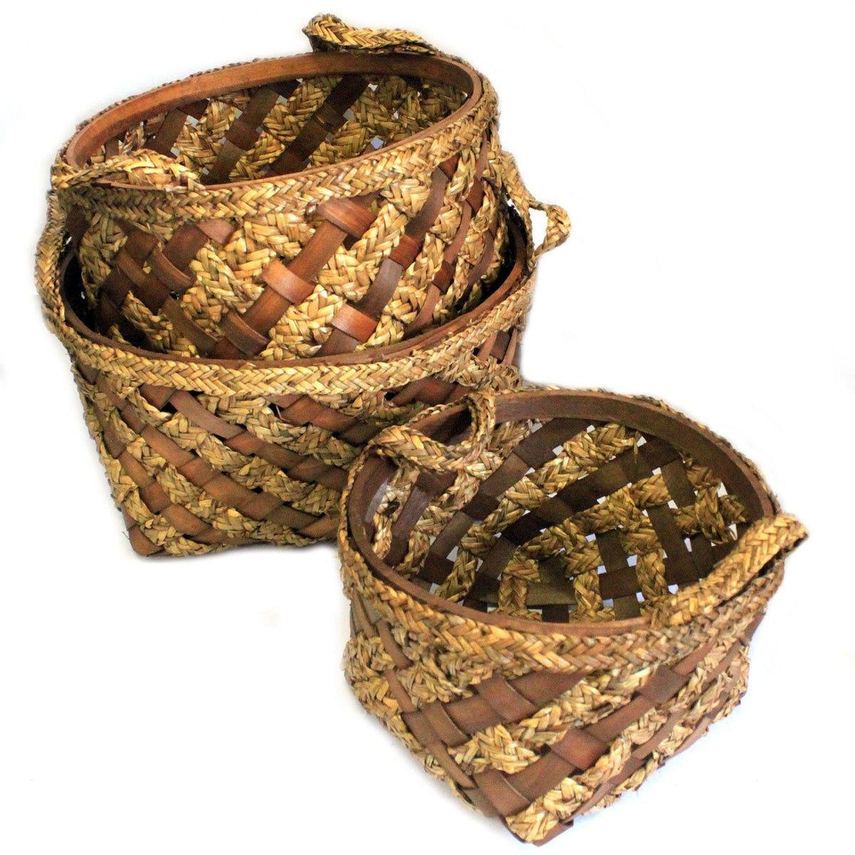 Big Set of 3 Display Baskets - Wood Grass - 47x25cm