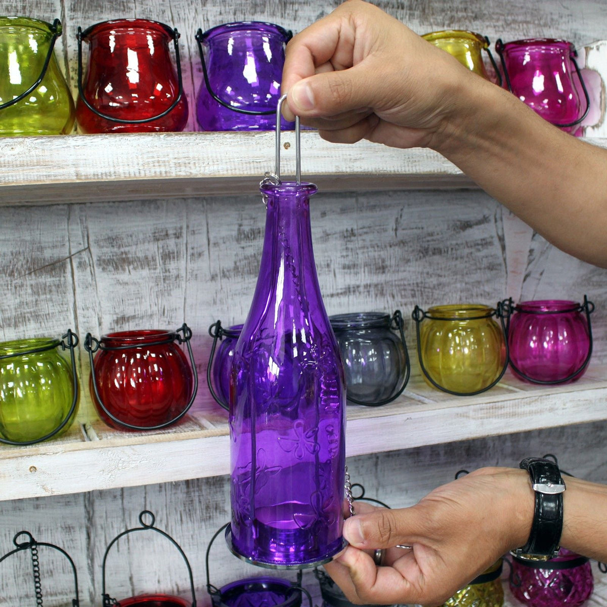Recycled Bottle Lantern - Teal
