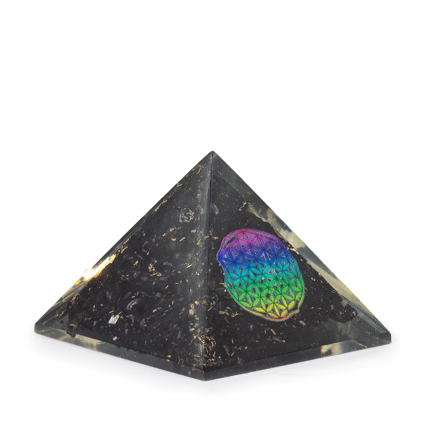 Small Organite Pryamids 5.5x4.5cm - Flower of Life - Black Tormaline Chips
