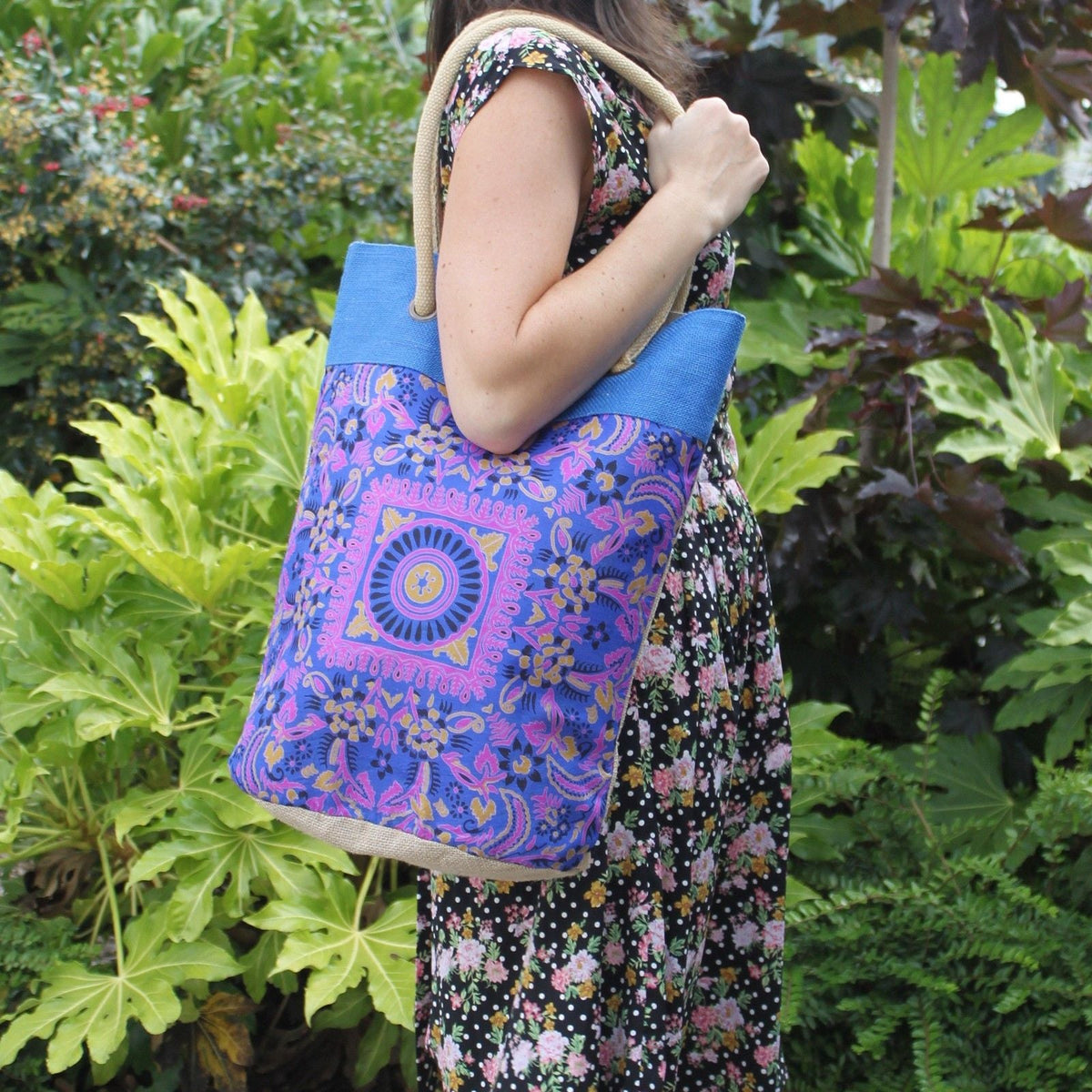 Barrel Shopping Bag 38x37cm Blue Alpana
