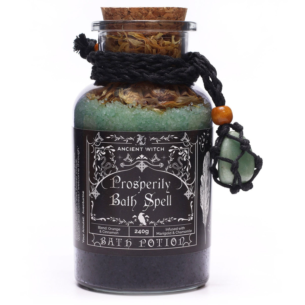 Ancient Witch Bath Spell Potion & Aventurine Crystal Amulet - Prosperity