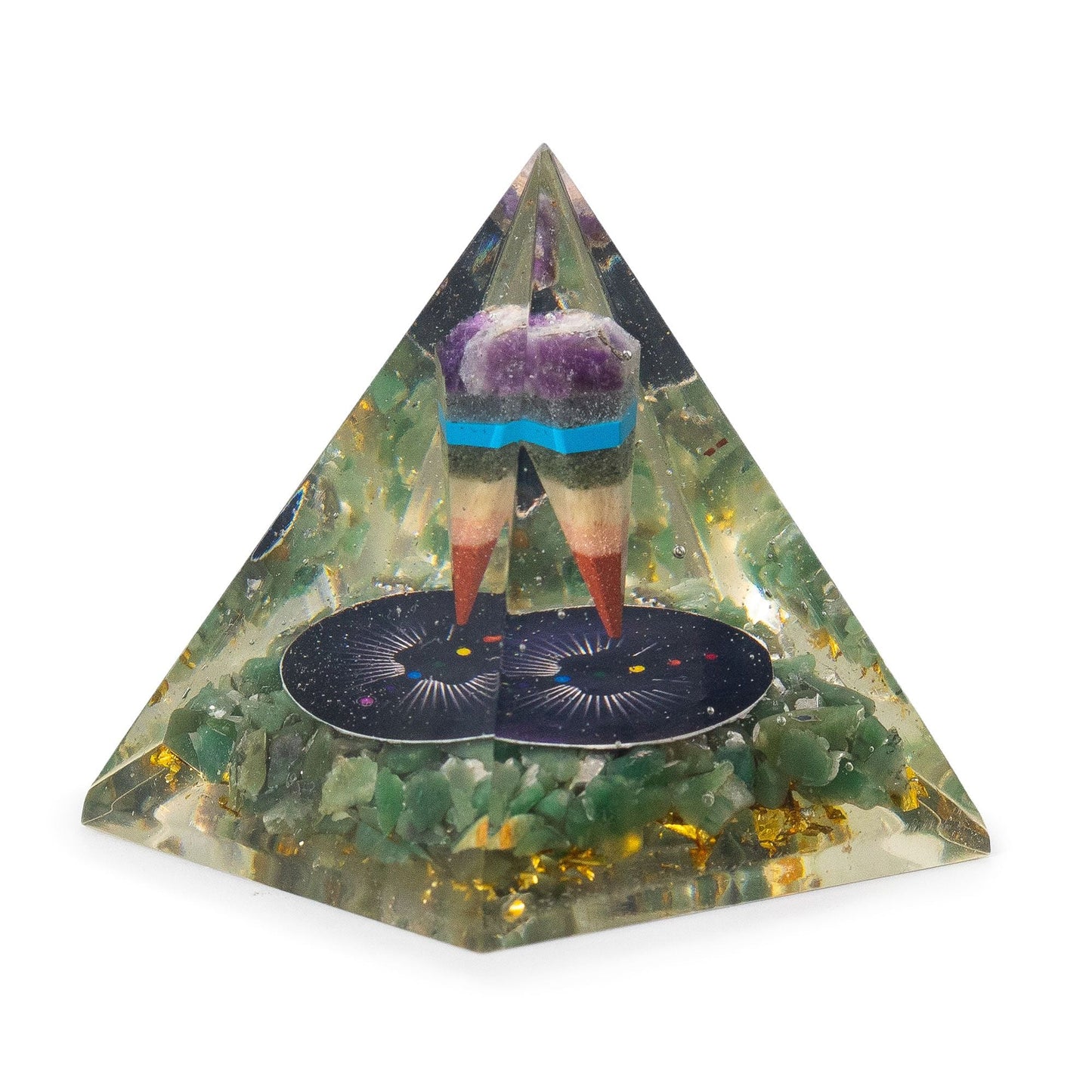 Med Organite Pryamids 7x6cm - Pendulum - Green Adventurine Chips
