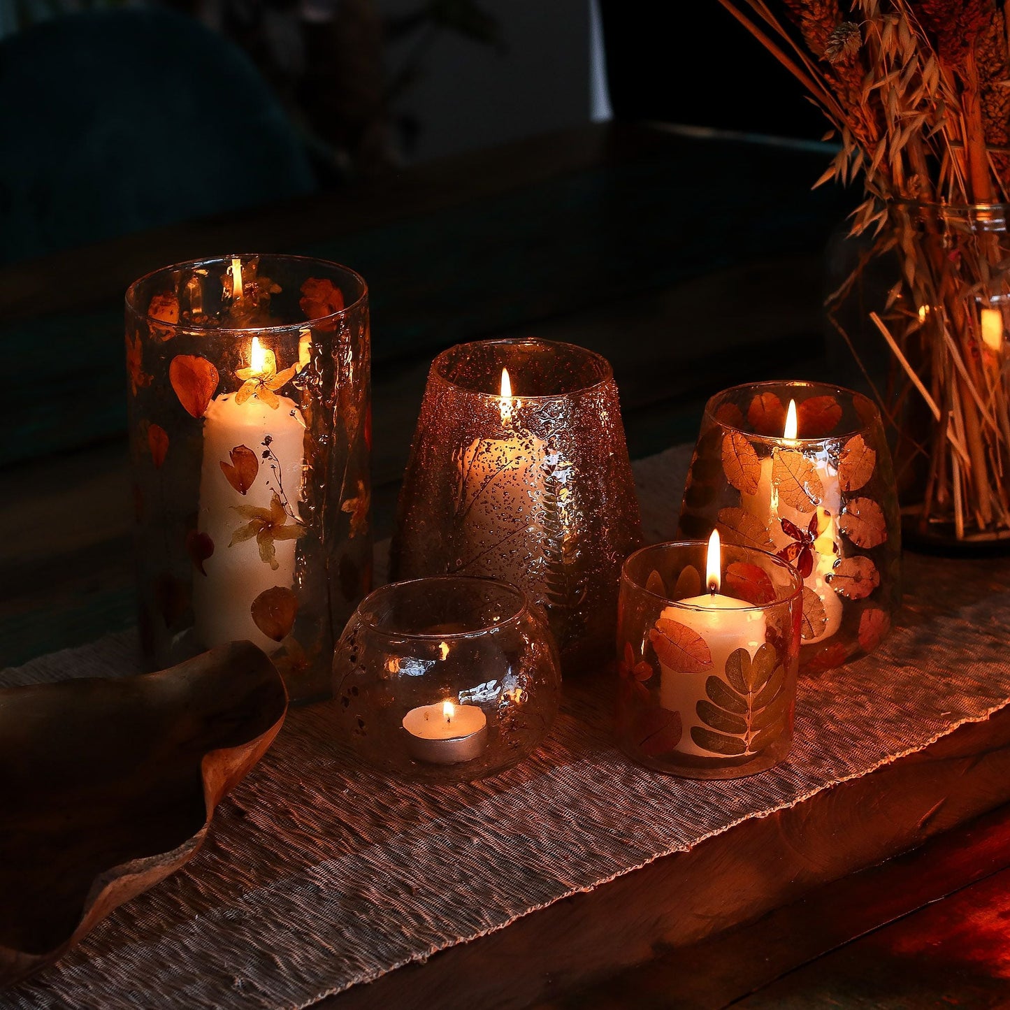 Natural Floral Glass - Vase Candle Holder - Margarita  - (12x11cm)
