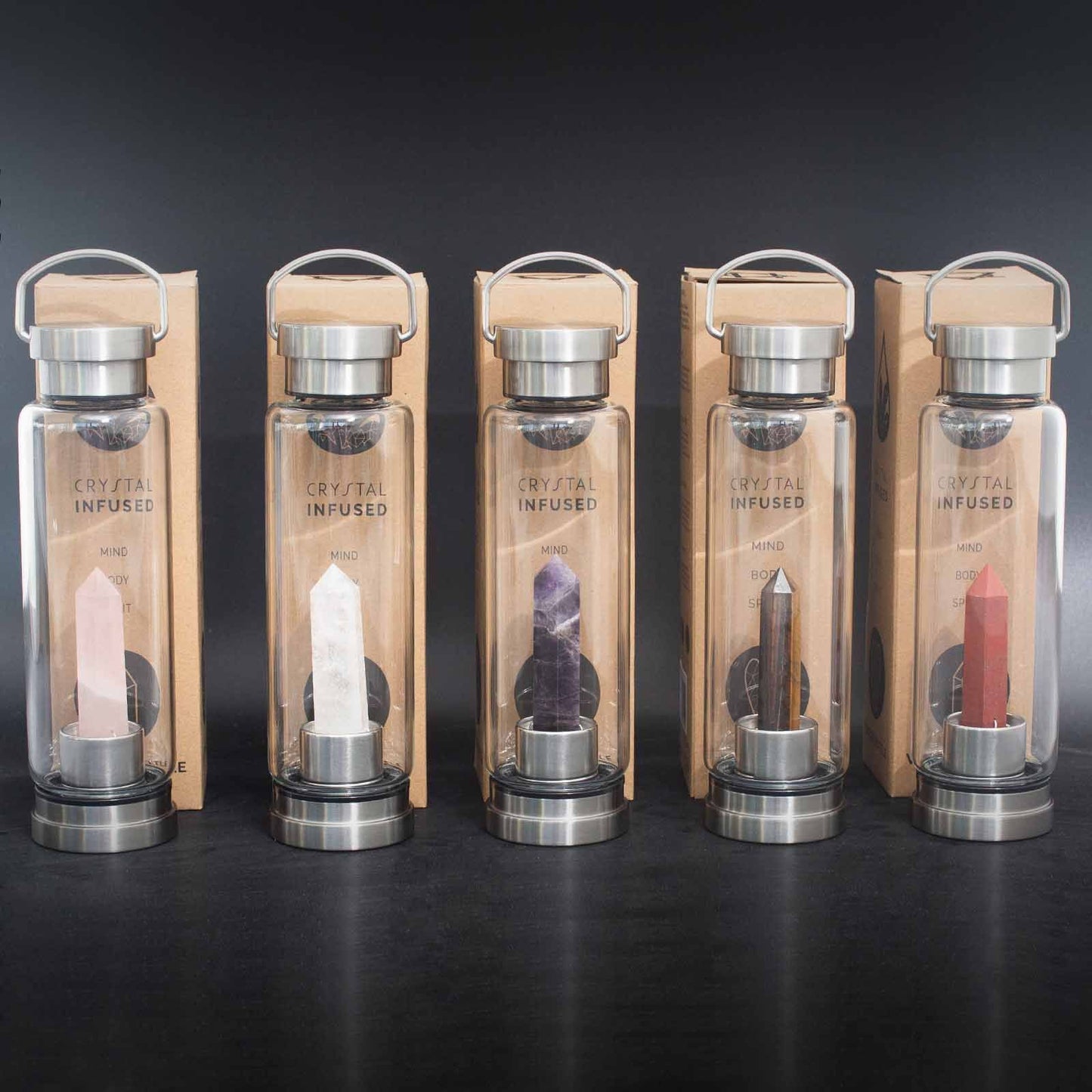 Crystal Infused Glass Water Bottle - Invigorating Red Jasper - Obelisk