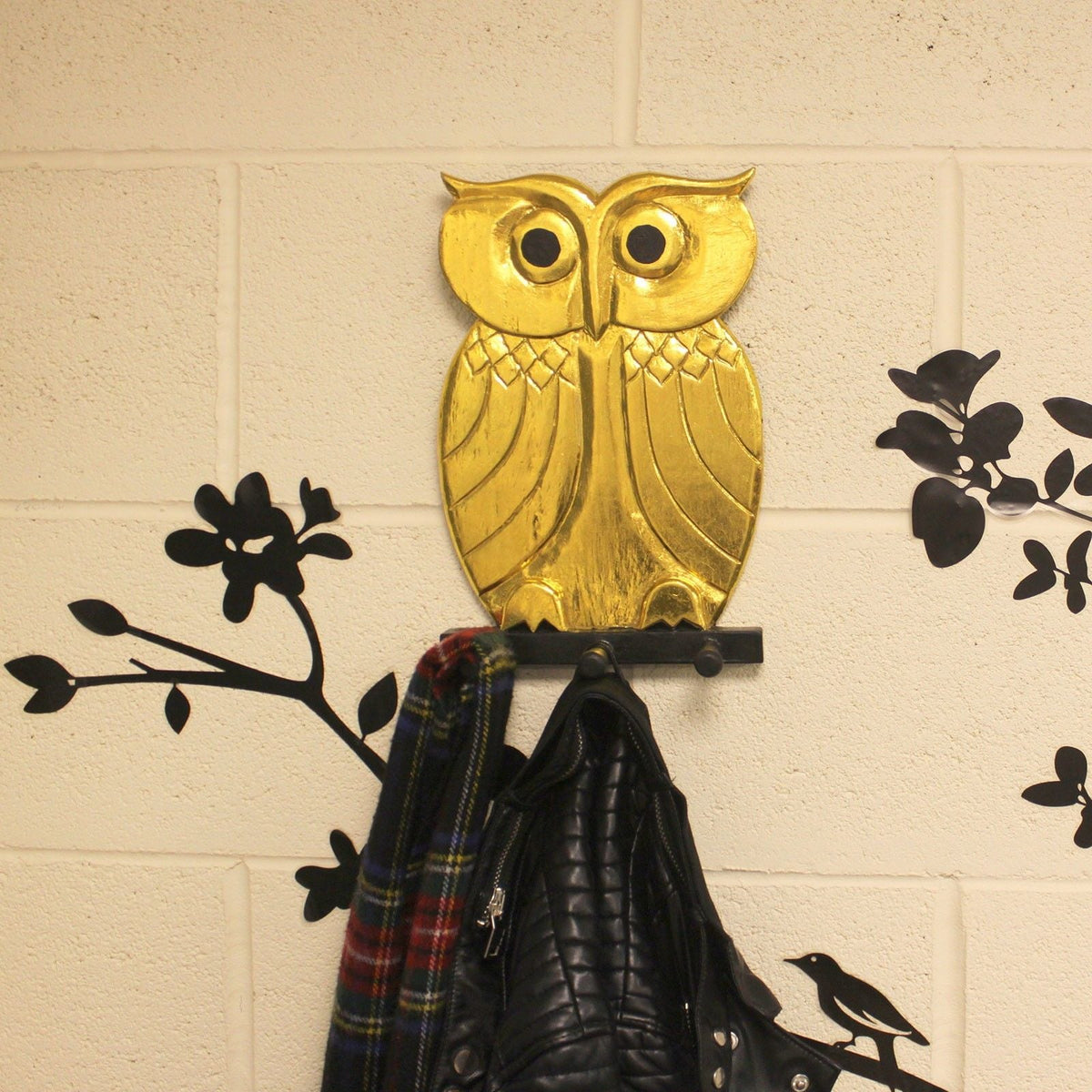 Wooden Coat Hanger - Owl Gold