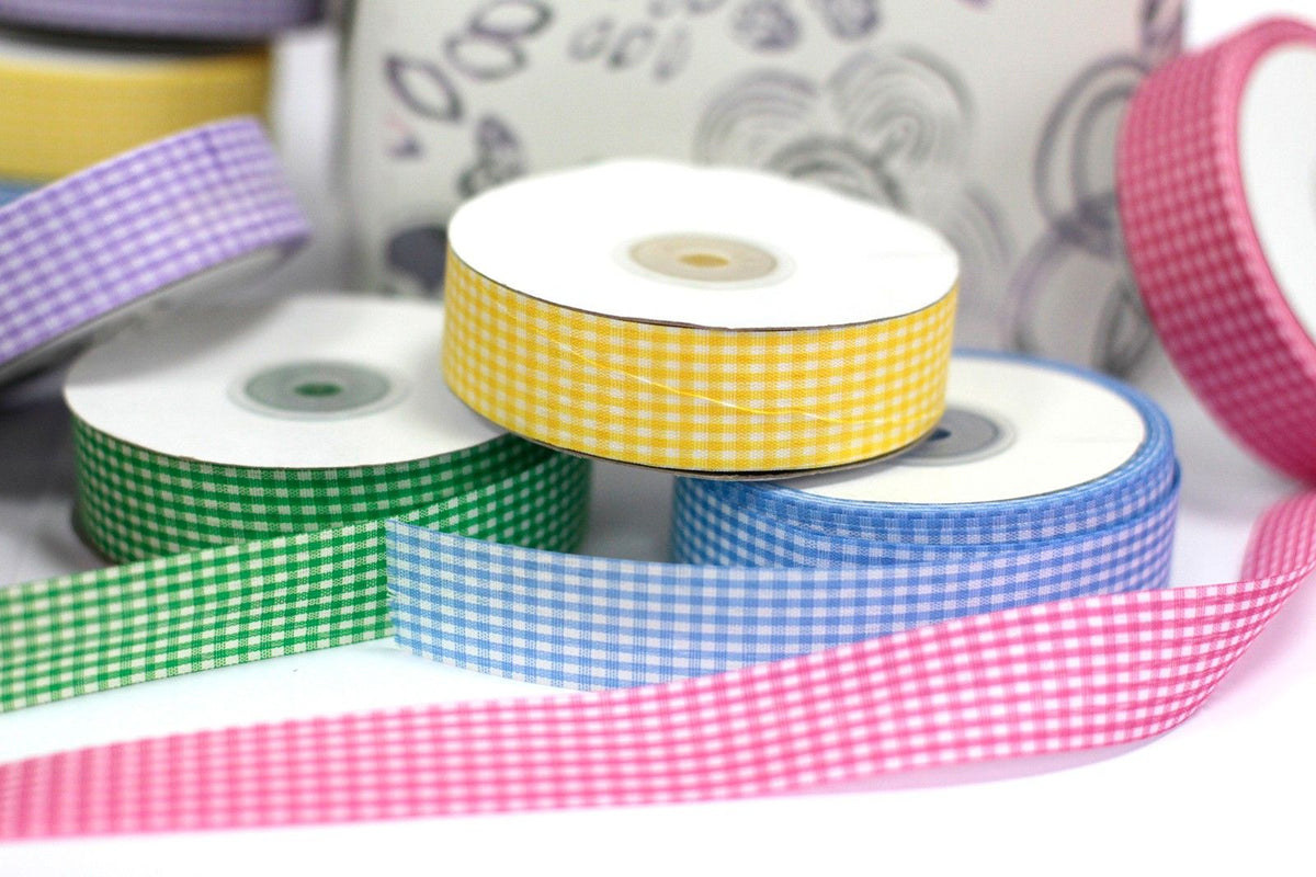 Budget Gingham Ribbon 25mm x 45m - Yellow