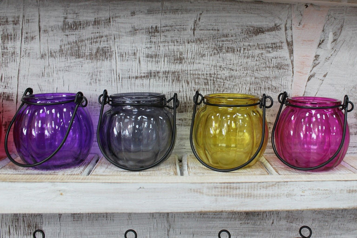Recycled Pumpkin Candle Lantern - Yellow