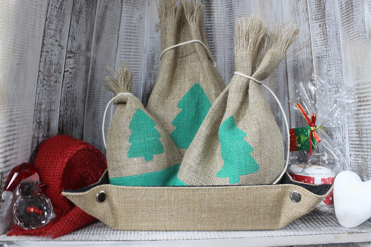 Danish Pouch Set of 3 - Green & Tree