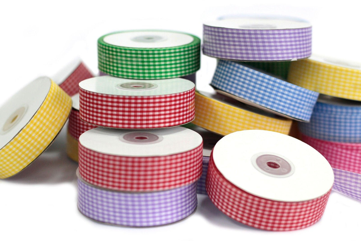 Budget Gingham Ribbon 25mm x 45m - Red