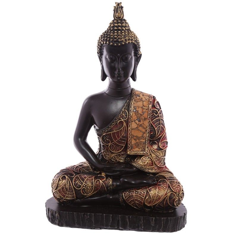 Thai Buddha Sitting - Small Antique Gold & Red Effect