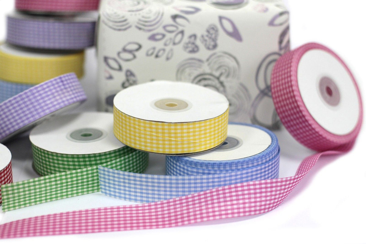 Budget Gingham Ribbon 25mm x 45m - Yellow