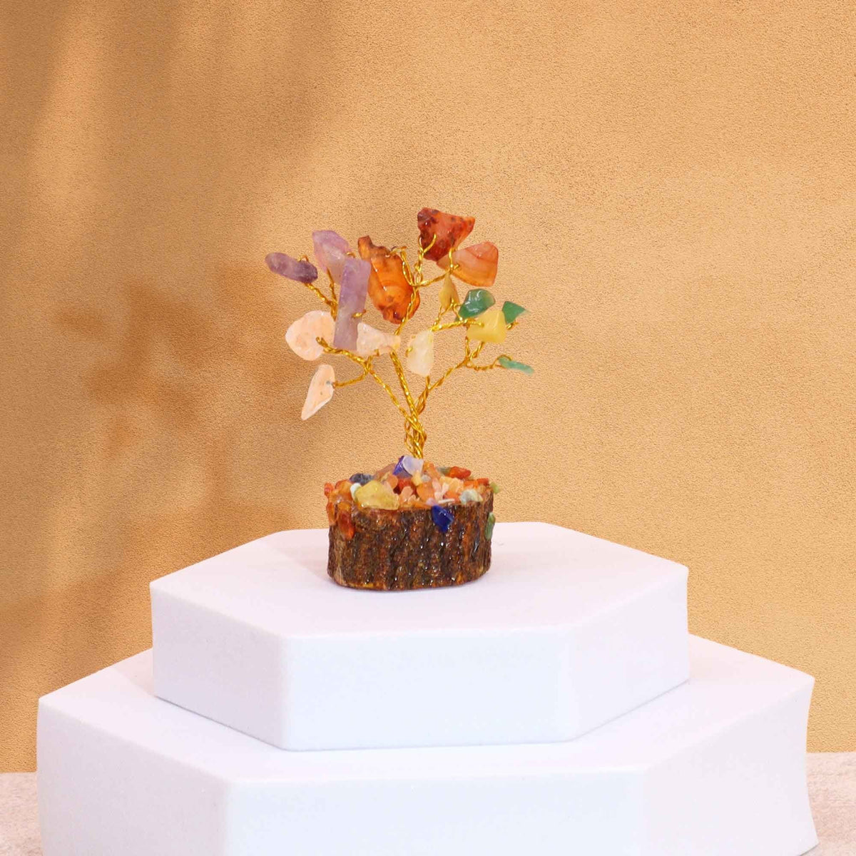 Mini Gemstone Tree On Wood Base - Multi Stones (15 stones)