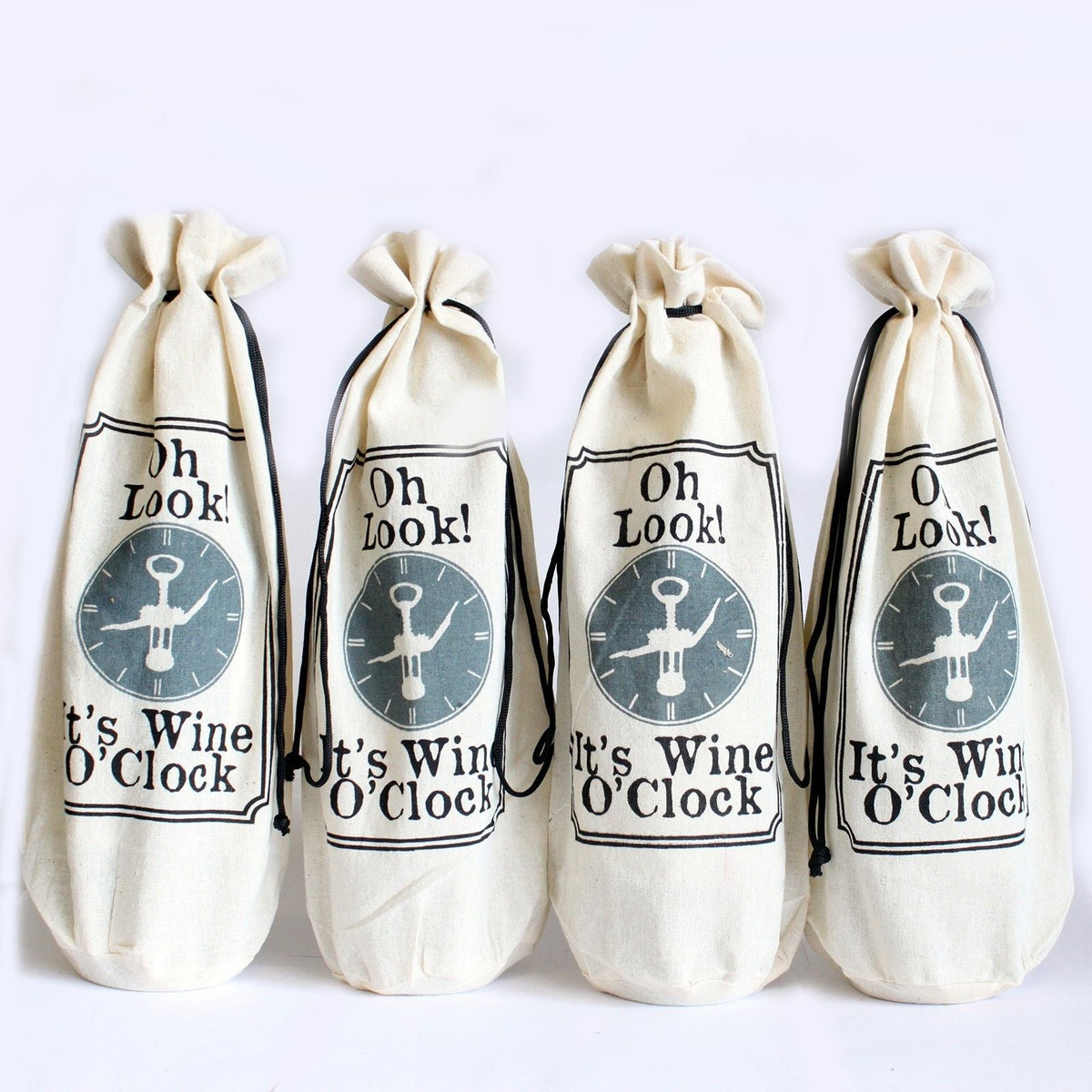Cotton Wine Pouch - It's Wine O'Clock