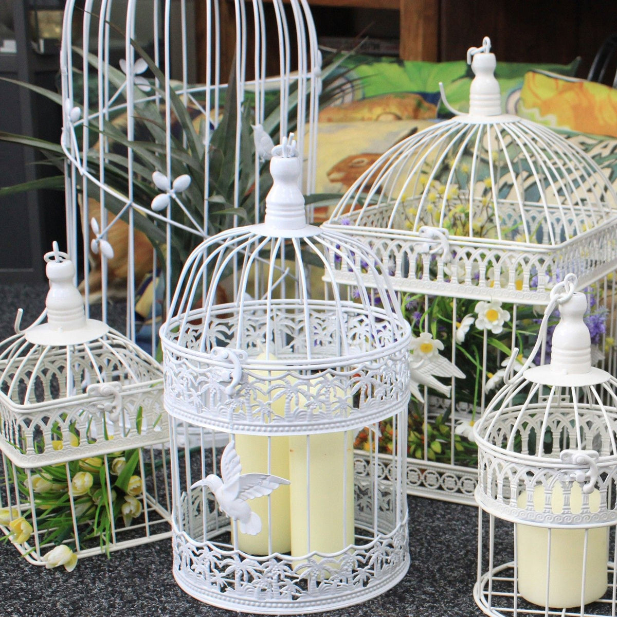 Set of 3 - Square Classic Bird Cage - Ivory