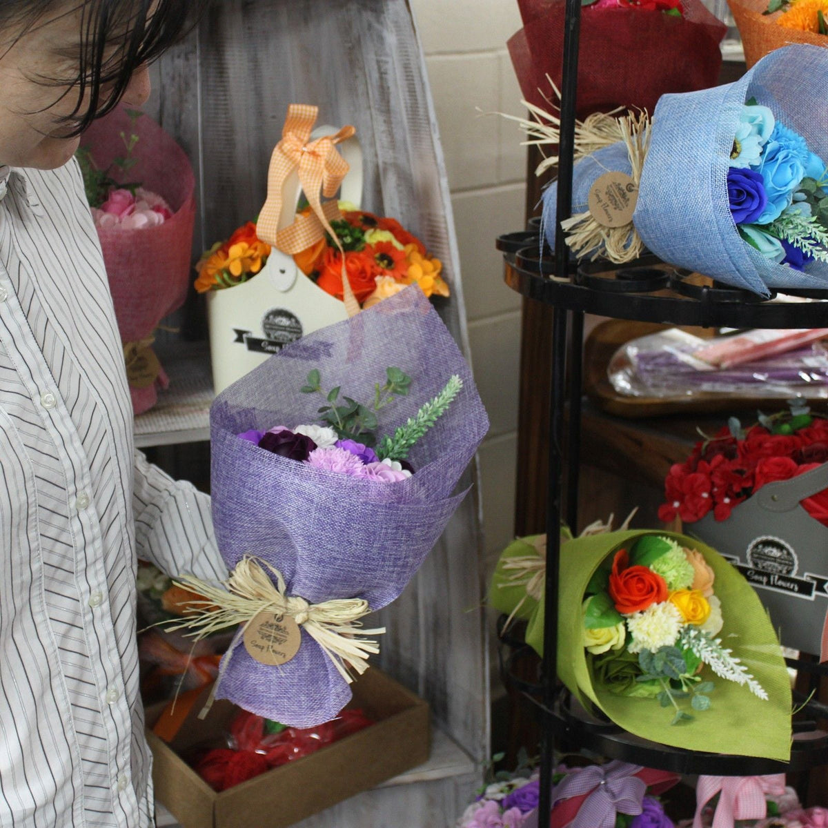 Blue Standing Soap Flower Bouquet - Special