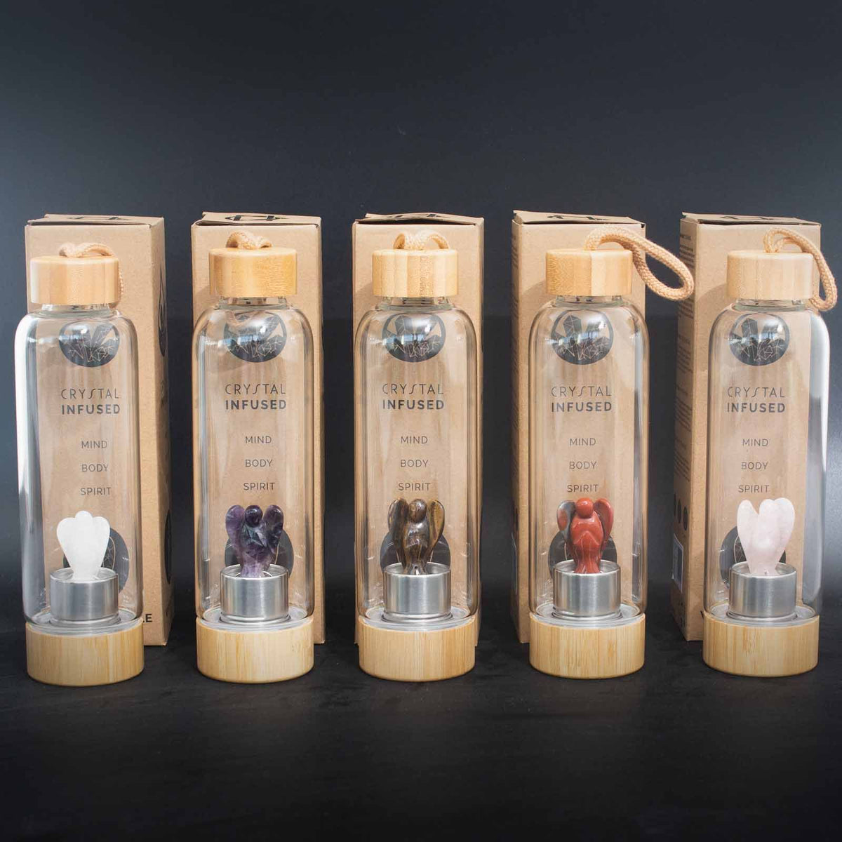 Crystal Infused Glass Water Bottle - Determined Tiger's Eye - Angel